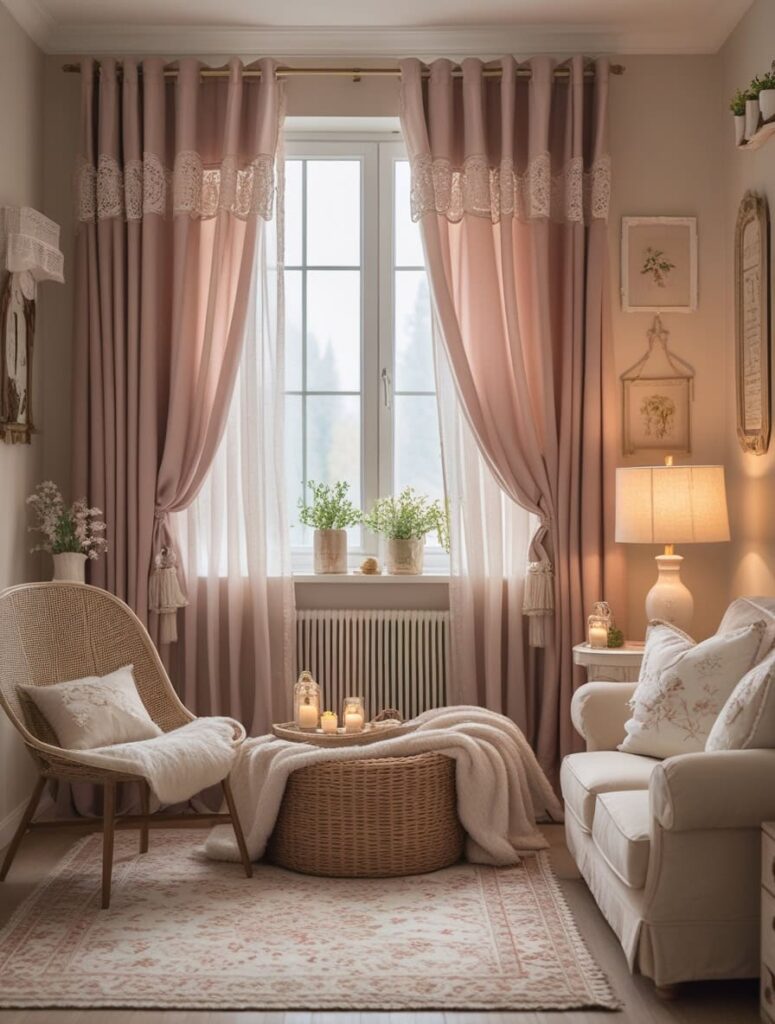 Wood blinds with natural texture in modern small living room