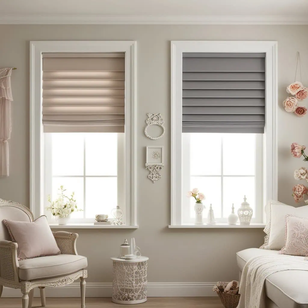 Linen, wood, and sheer fabric samples used for minimalist small living room window treatments.