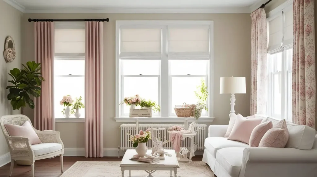 Minimalist roller shades offering clean and simple window styling in a small living room.