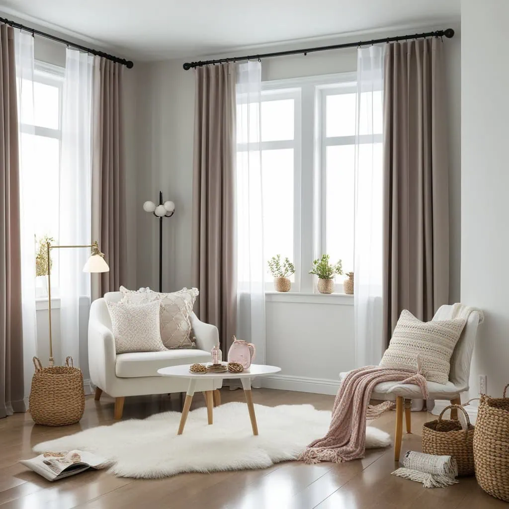 Blackout roller shades as part of modern window treatment ideas for small living rooms