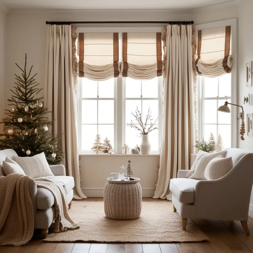 Energy-efficient honeycomb shades as winter window treatments for small living rooms