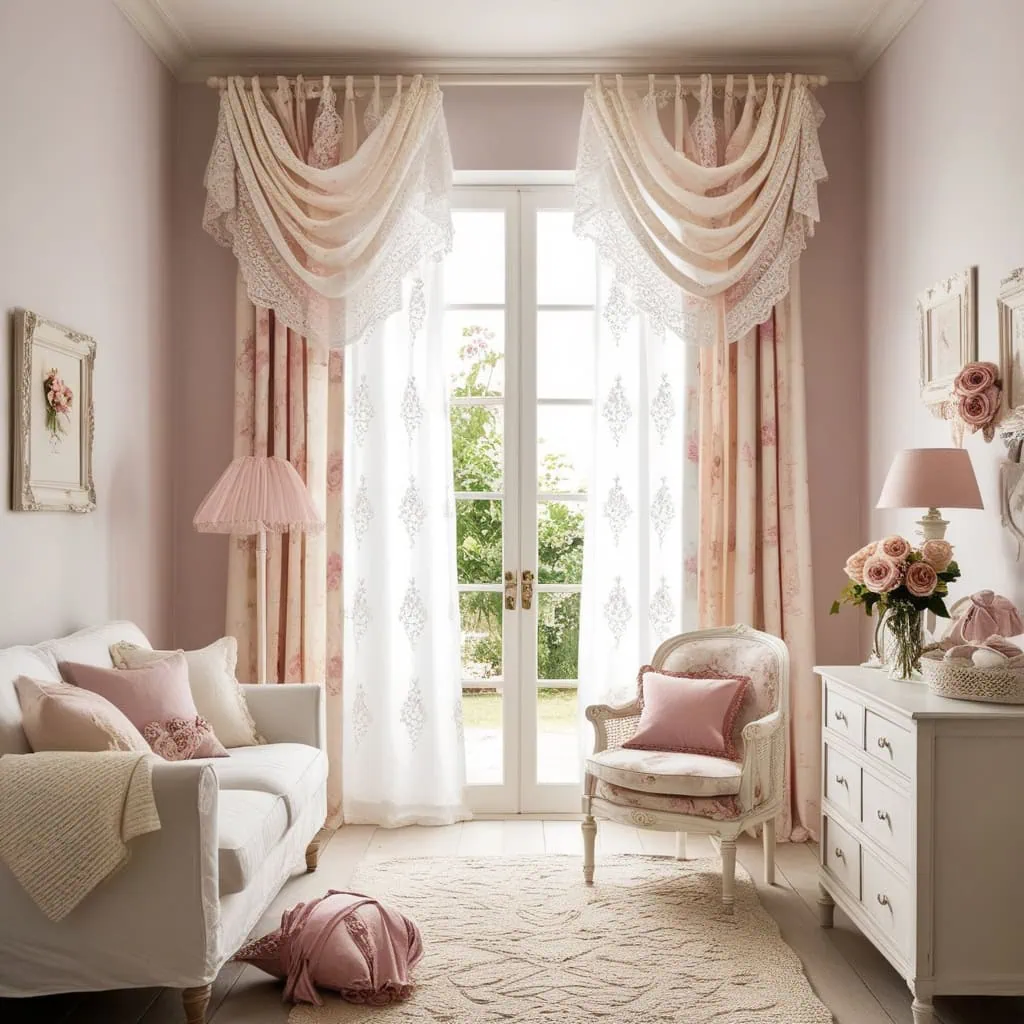 Roller shades combined with light curtains in a compact living room for a stylish layered window design.