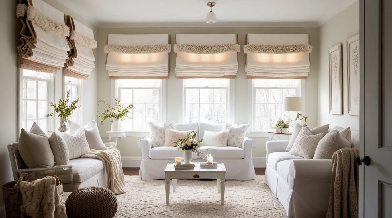 Cozy winter window treatments for small living rooms with thick thermal curtains