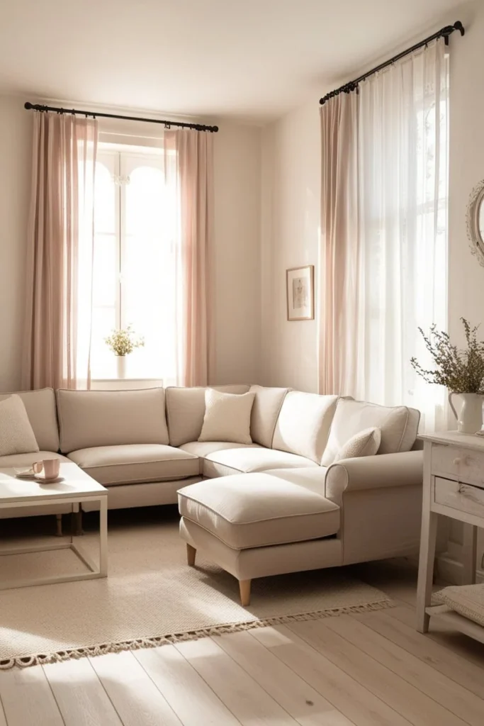 Compact sectional sofa in a modern, small living room layout