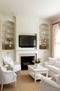 Save floor space by mounting your TV above or near the fireplace in a small living room while keeping cords hidden for a clean look.