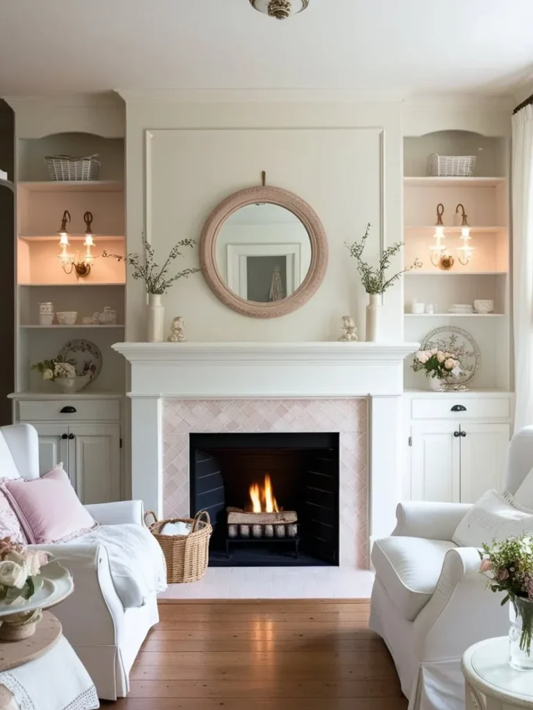 Fireplace wall styled as a focal point in a small living room