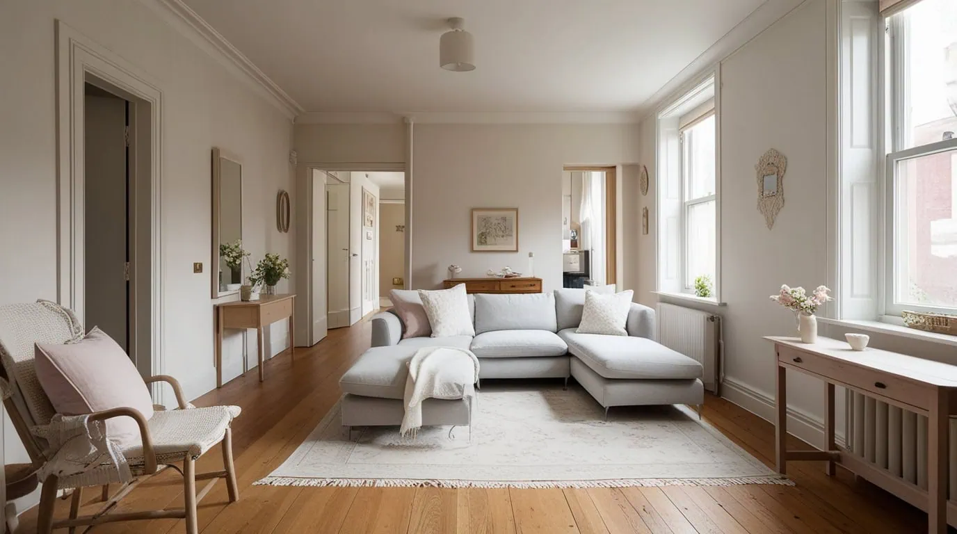 L-shaped sectional layout in a small living room maximizing space and comfort