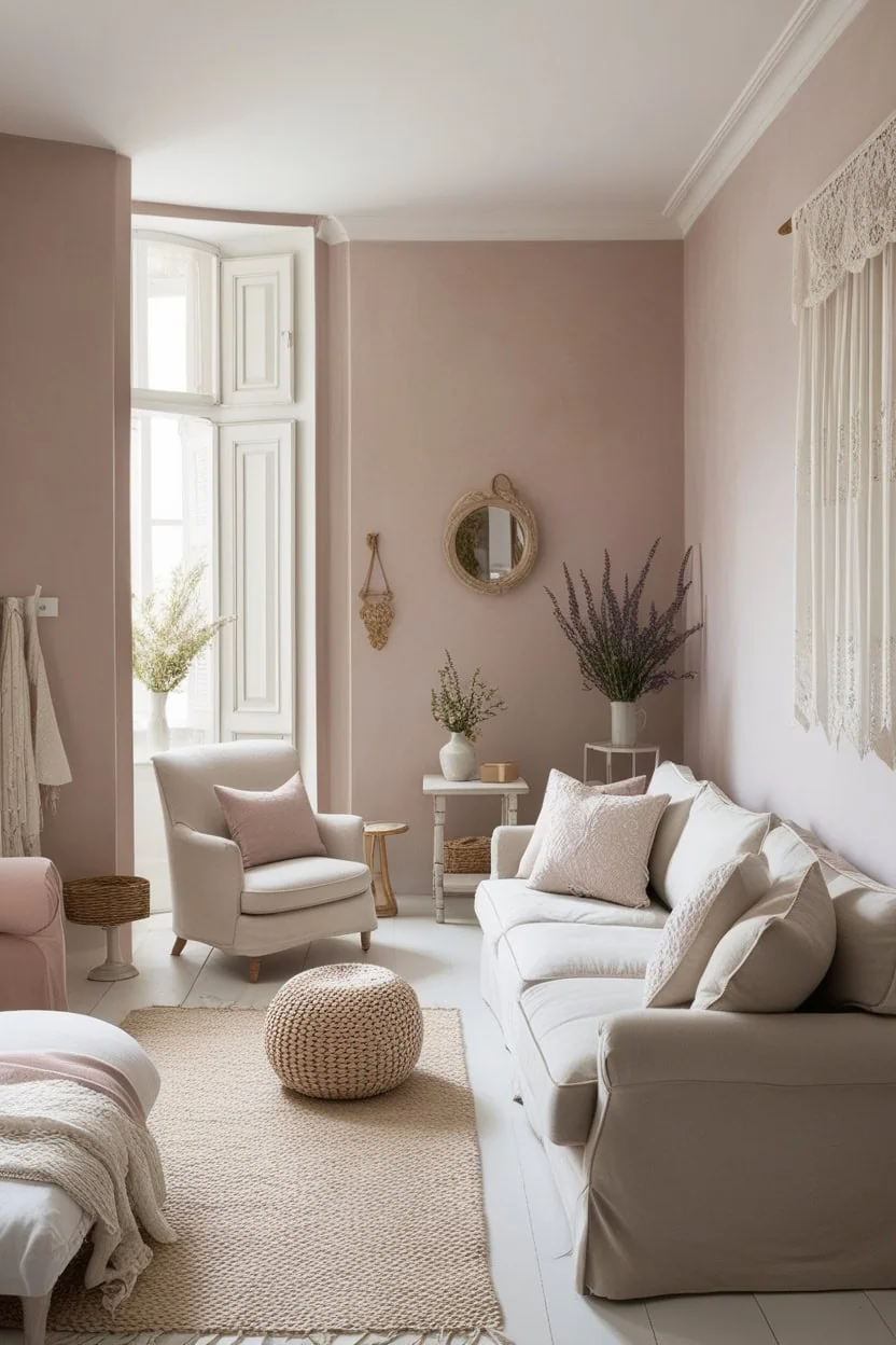 Small living room painted in soft neutrals to make the space feel bigger