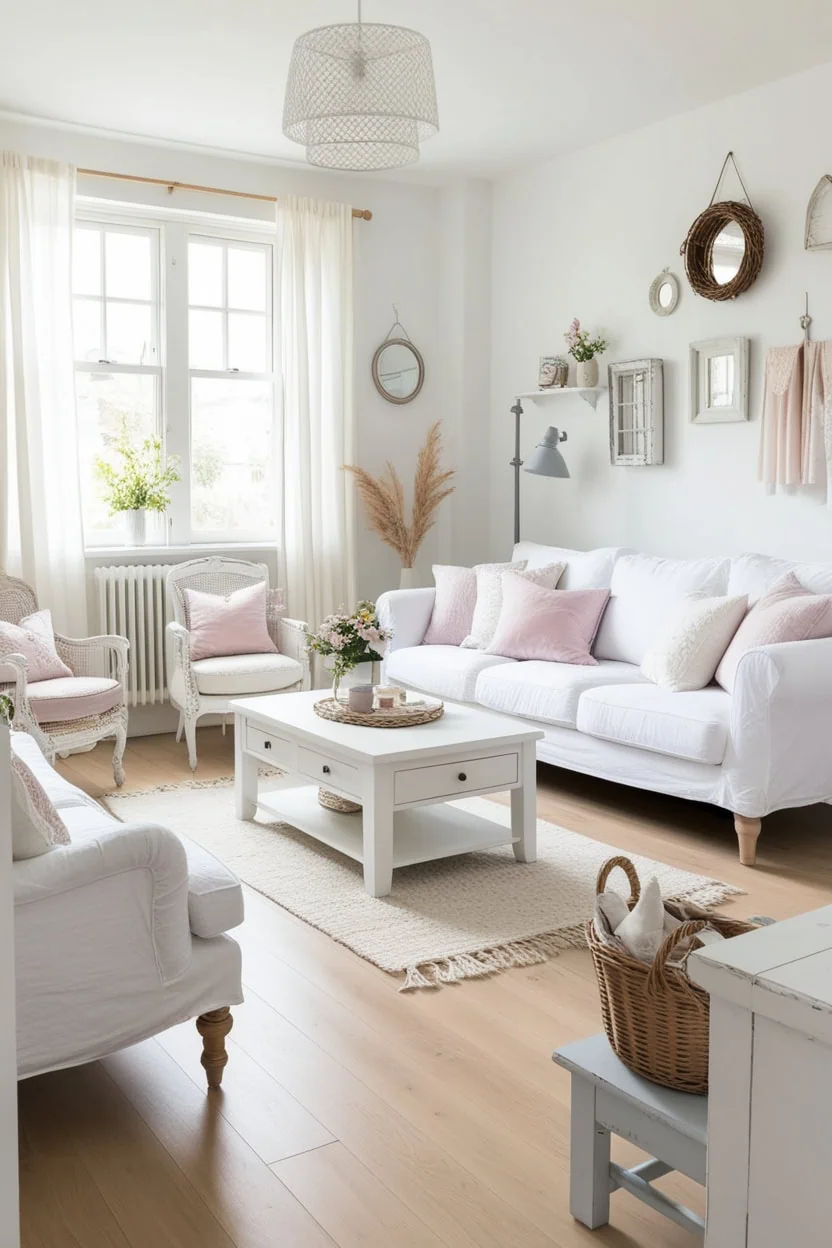 Light and airy furniture in a small living room to create an open feel