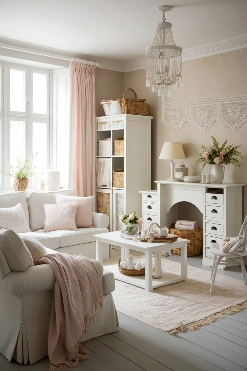 Light and airy furniture in a small living room to create an open feel