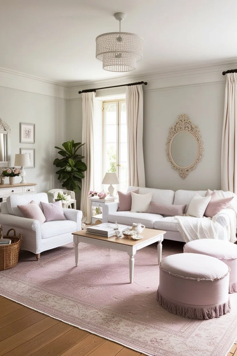 Mirrors in a small living room creating the illusion of a larger space