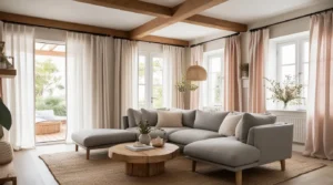 Modern farmhouse small living room with cozy textures and clean lines