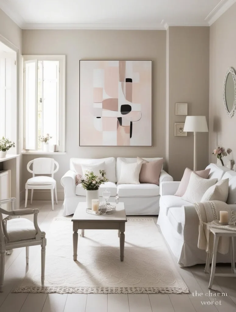 Minimal wall art in a modern small living room with simple decor