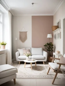 Small modern living room using color blocking to define the seating area