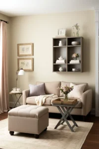 Vertical storage ideas maximizing wall space in a small living room