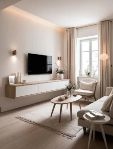 Small living room with minimalist TV wall and simple decor