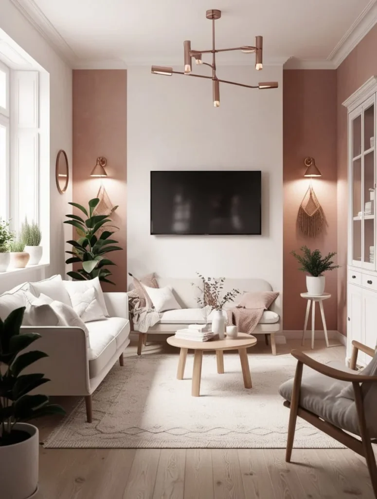 Small living room with TV and area rug defining the seating space