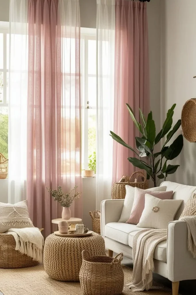 white sheer curtains allowing natural light into a small living room