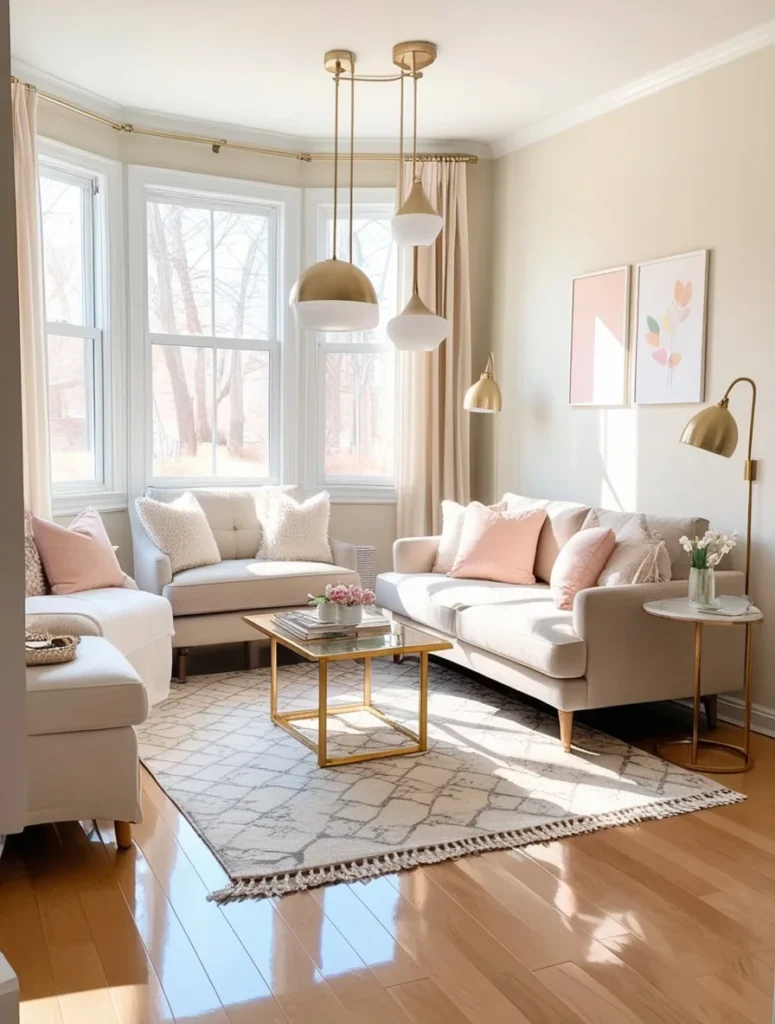 Modern small living room with light furniture and clean lines