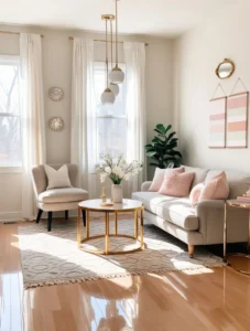 Sheer curtains allowing natural light into a compact space