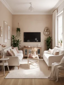 Small living room with TV and wall-mounted soundbar for sleek look