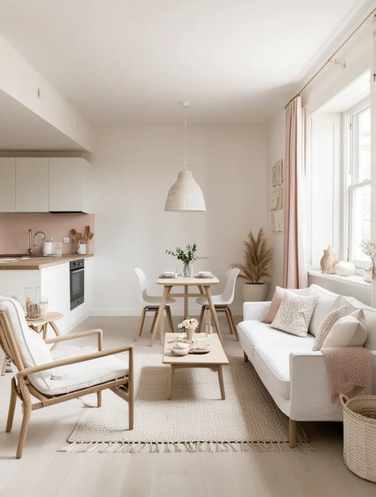 Dining table near window in small living room ideas with dining table