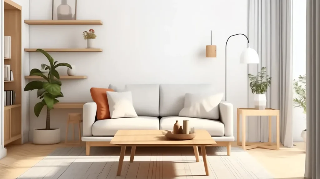 sofa placed away from the wall in a small space layout
