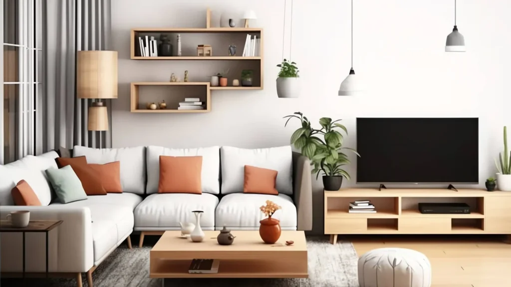 small sectional sofa arranged in a compact living room