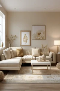 Floating sofa arrangement in a narrow rectangular living room