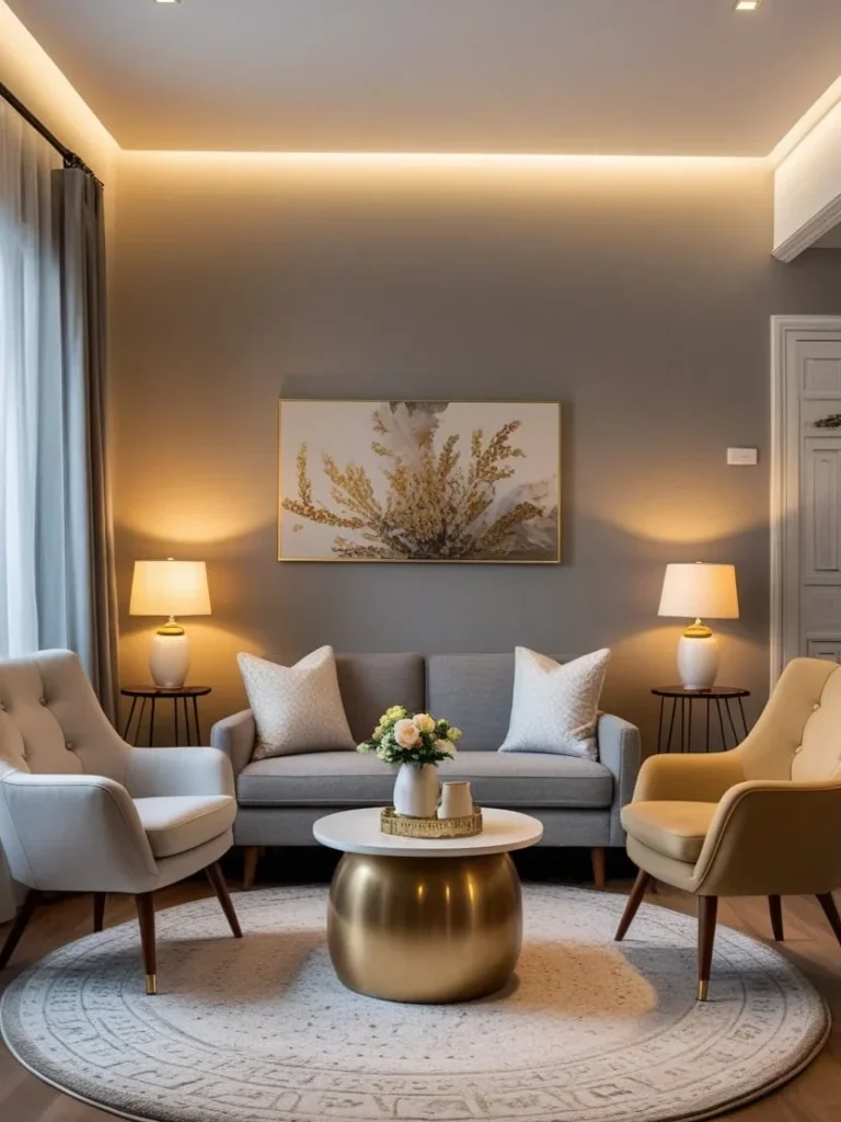 cozy seating area with accent chairs and coffee table