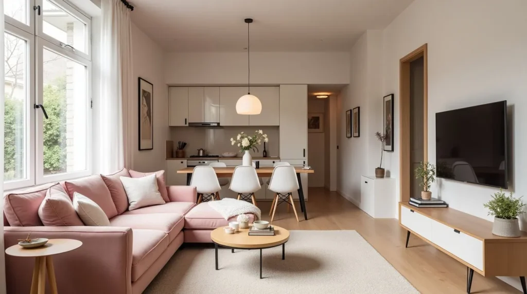 corner dining table setup in small living room combo space