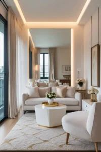 minimal decor in a clean narrow living room design