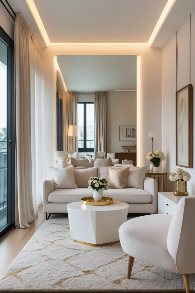 minimal decor in a clean narrow living room design