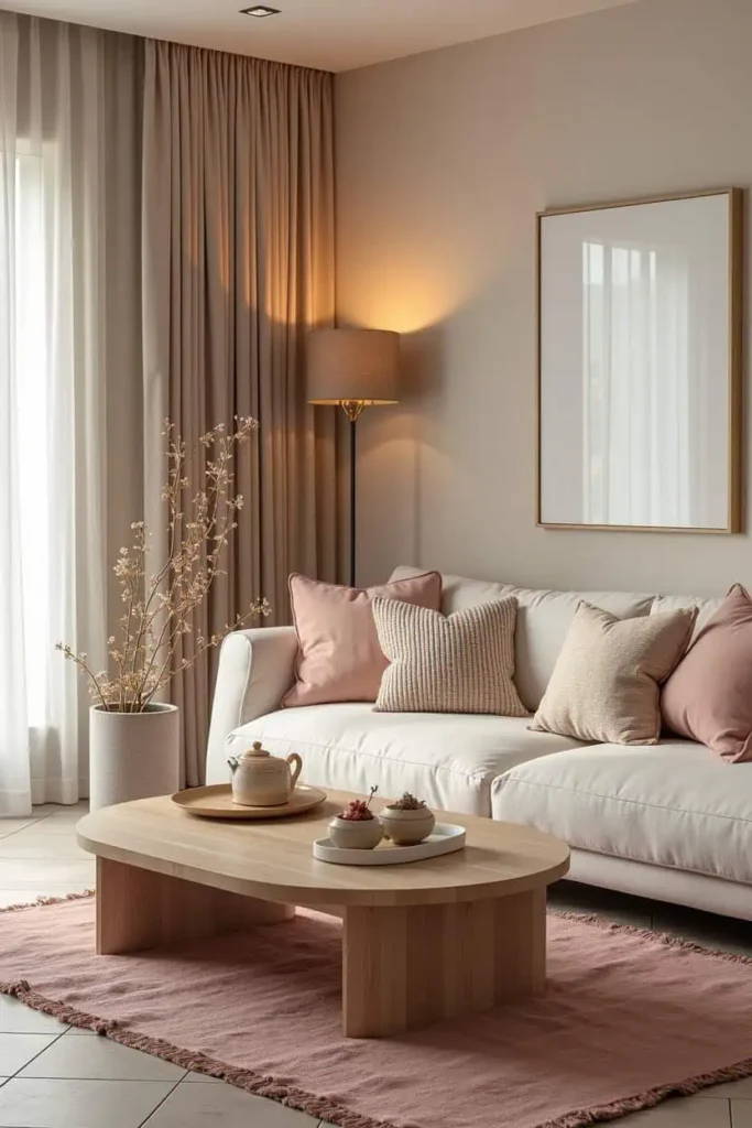 Slim floor lamp in a small living room corner saving space