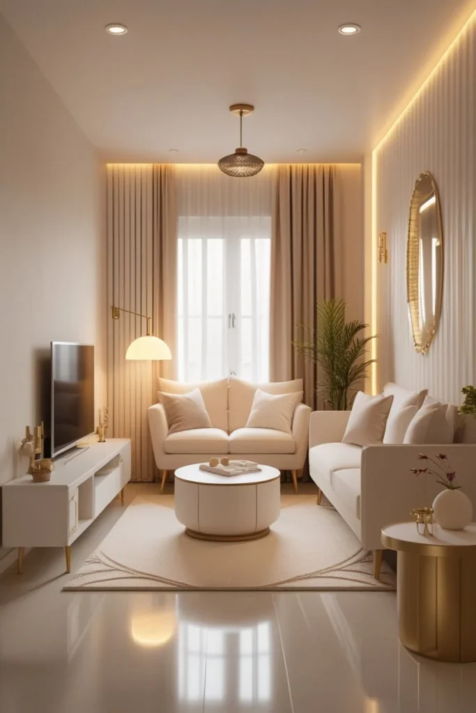 sofa placed away from the wall in a modern living room