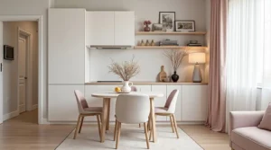symmetrical layout design for small living and dining combo