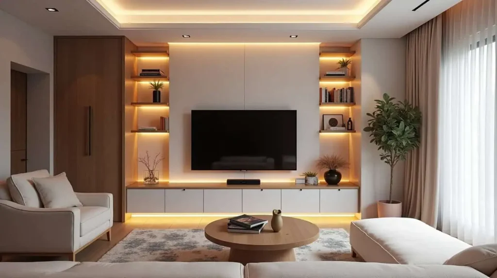 Table lamp providing soft lighting on a side table