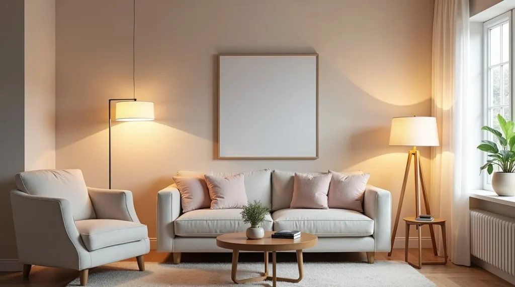 slim floor lamp in a corner making a small living room look more open