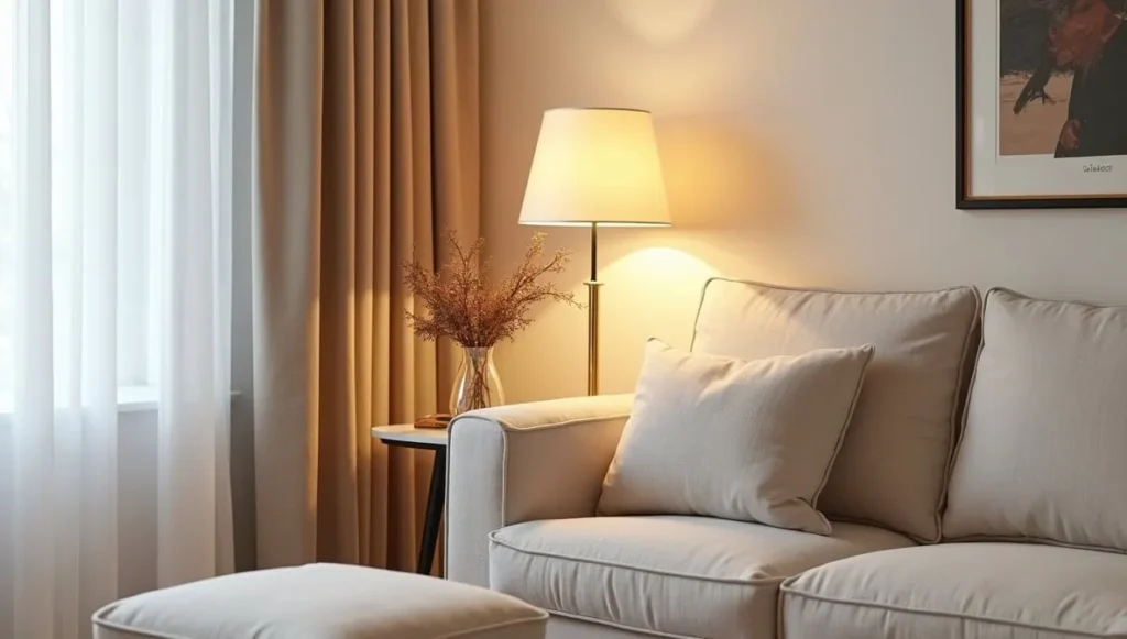 Space-saving corner table lamp for compact spaces and small corners