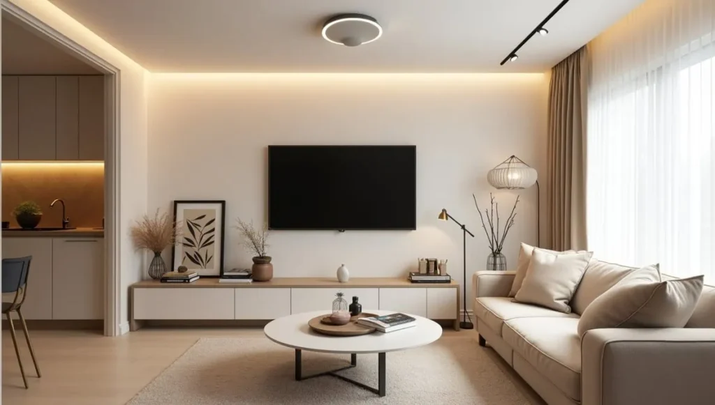 Farmhouse flush mount ceiling light with warm wood