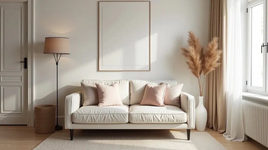 Mid-century modern loveseat sofa in a stylish small living room