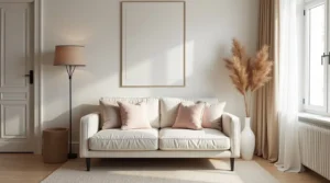 Mid-century modern loveseat sofa in a stylish small living room