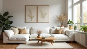 Modern L-shaped sectional sofa in a small living room apartment