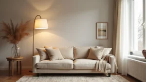 Boho rattan floor lamp for cozy small living room