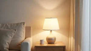 Modern touch lamp with adjustable brightness on a wooden table