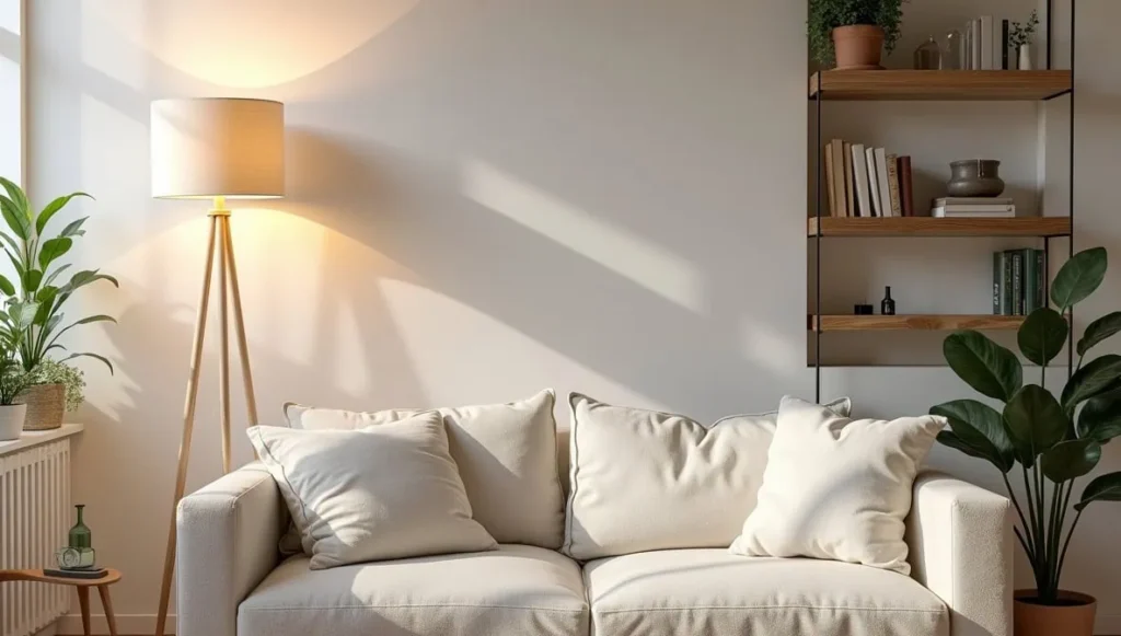 Wooden shelf lamp with decorative storage